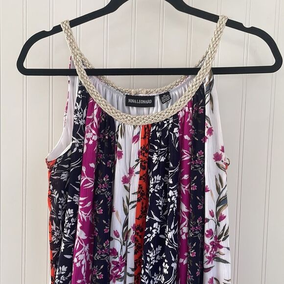 NINA LEONARD Gauzy Flowy Braided Strap Mixed Floral Patchwork Trapeze Dress XL - Picture 3 of 11